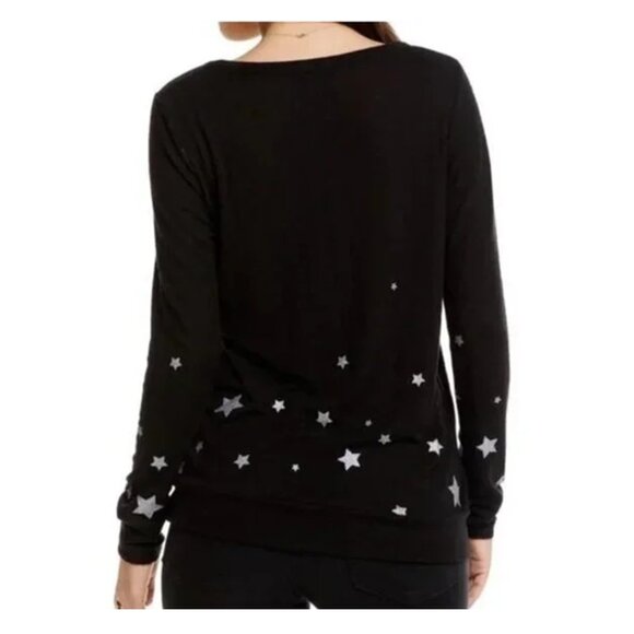 Chasor Women's True Black & Silver STARRY NIGHT Pullover Top, Size MED So Soft! - Picture 2 of 8